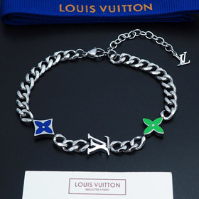Louis Vuitton LV metal chain blue-green enamel bracelet-4053  